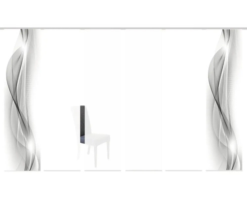 Paneelgordijn met grafisch patroon en schuifgordijnrail