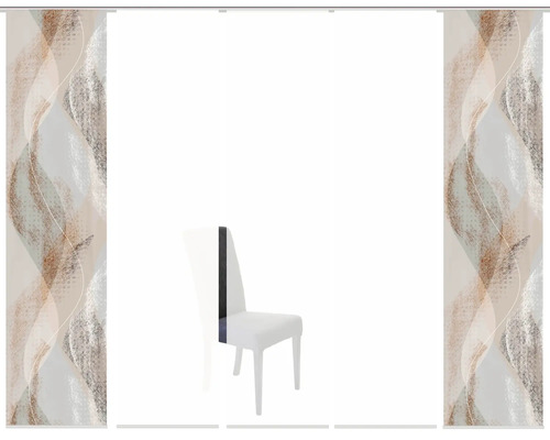 Schuifgordijnen met abstract patroon en stoel