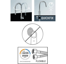 Productkenmerken: Draaibereik, snelle montage, anti-vingerafdruk, DVGW certificaat, flexibele slangen
