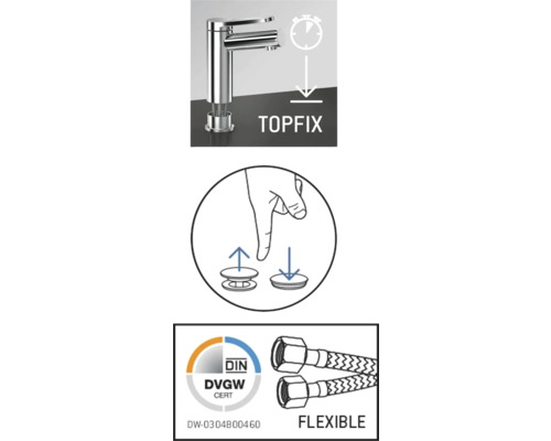 Montage-instructie met Topfix-symbool, gebruiksaanwijzing en DVGW-certificaat