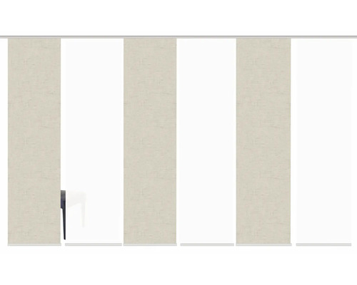 Schuifgordijn met beige en witte stoffen banen