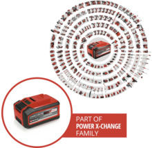 Einhell Power X-Change accu met gereedschappen in een cirkel gerangschikt