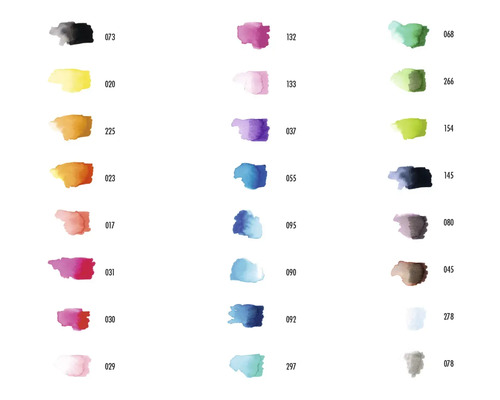 Kleurenpalet met kleurstaalen en bijbehorende nummers