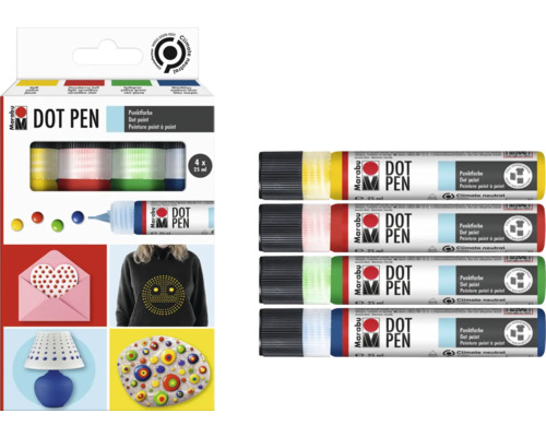 Marabu Dot Penset met vier stiften in de kleuren geel, rood, groen en blauw