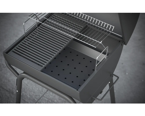 Open houtskoolgrill met grillrooster en warmhoudrooster