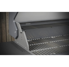 Binnenaanzicht van een geopende gasbarbecue met grillrooster