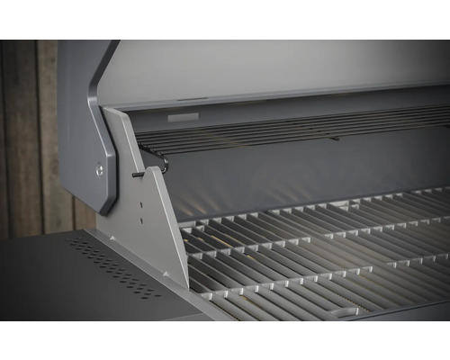 Binnenaanzicht van een geopende gasbarbecue met grillrooster