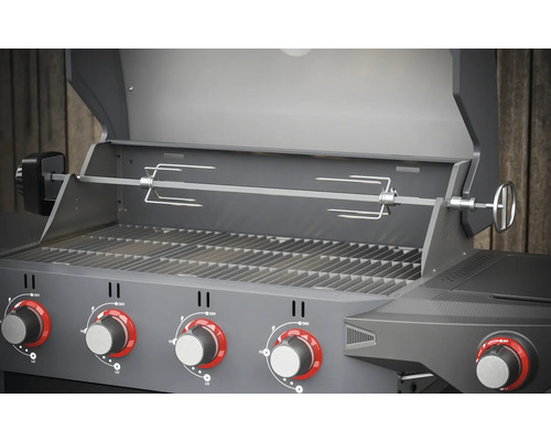 Detailopname van een gasbarbecue met draaispit