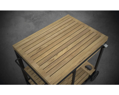 Serveerwagen met houten blad en metalen frame
