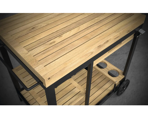Barbecue trolley met houten blad en metalen frame