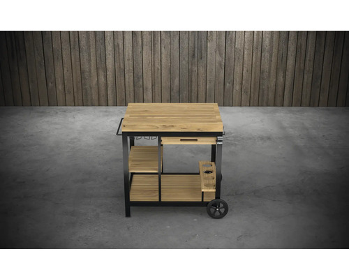 Houten grillwagen met metalen frame
