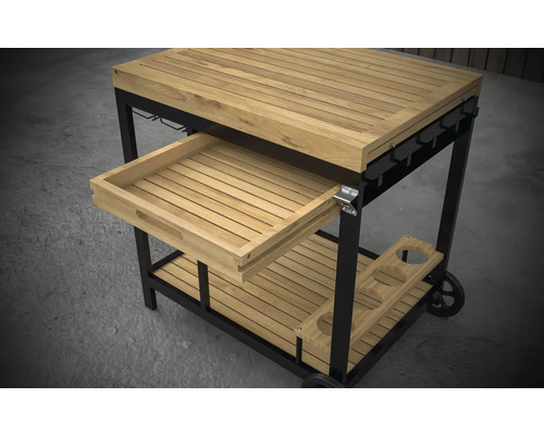 Barbecue trolley met lade, plank en bekerhouder