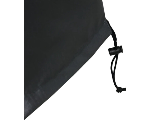 Detailopname van een zwarte beschermhoes met trekkoord