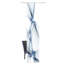 Decoratieve rolgordijn met abstract patroon en een stoel aan de zijkant