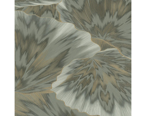 Behang met bloemmotief in grijs en goud