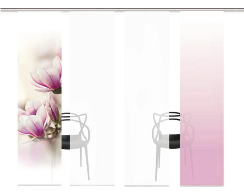 Schuifgordijn met magnolia bloemen en kleurverloop voor raamdecoratie