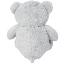 Achteraanzicht van een grijze teddybeer van pluche