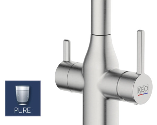 Waterkraan met hendels en Keo-logo