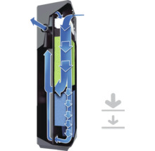 Illustratie van een aquariumfilter met waterstroomindicator
