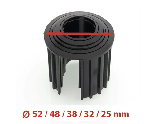 Krimpkous met diameters van 52, 48, 38, 32 en 25 millimeter.