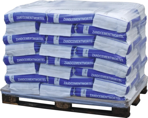 Pallet met zakken zandcementmortel