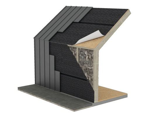 Dwarsdoorsnede van een huismuur met gevelbekleding, isolatie en binnenmuur