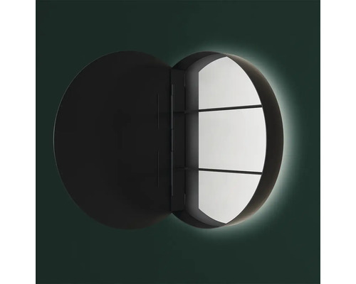 Open ronde spiegelkast met verlichting en schappen