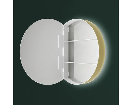 Open ronde spiegelkast met planken