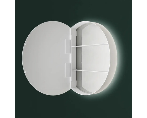 Ronde spiegelkast met open deur en interne planken