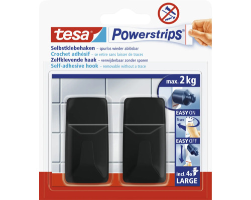 Tesa Powerstrips zelfklevende haken, verwijderbaar zonder sporen, maximale belasting 2 kilogram, inclusief vier grote plakstrips