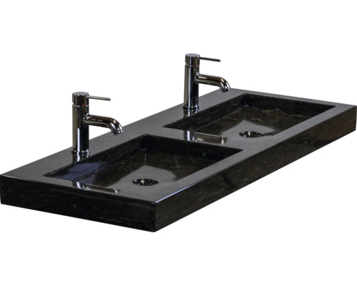 Wastafel met twee waskommen en kranen