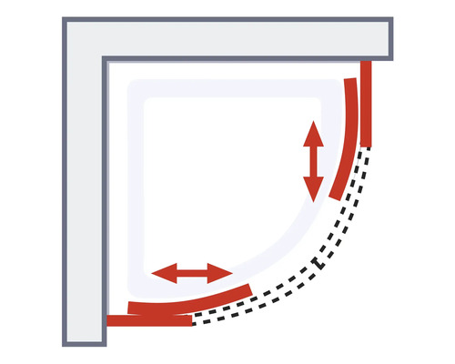 Afbeelding van een douchecabine met aanpassingsbereik