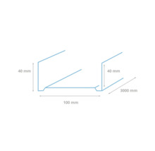 Technische tekening van een dakrandprofiel met de afmetingen 40 mm hoogte, 100 mm breedte en 3000 mm lengte