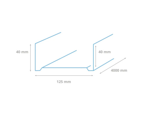 Technische tekening van een dakgoot met de afmetingen 40 millimeter, 125 millimeter en 4000 millimeter.