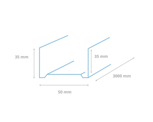 Profielstrip met afmetingen 35 mm hoog, 50 mm breed en 3000 mm lang
