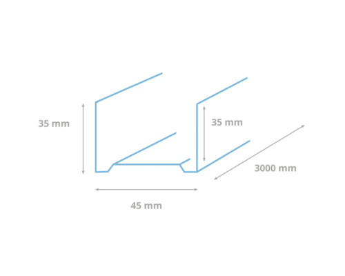 Aluminium profiel met de afmetingen 35 mm x 45 mm x 3000 mm