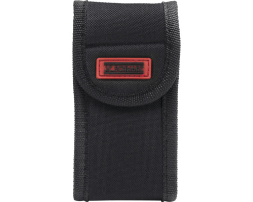 Zwarte gereedschapstas van stof met bedrijfslogo