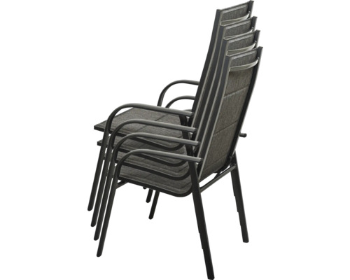 Stapelbare tuinstoelen van metaal en textiel, vier stuks