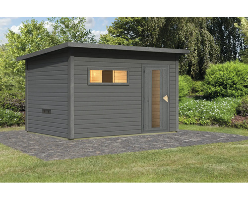 Houten tuinhuis met raam en deur