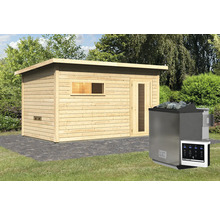 Houten sauna met kachel en bediening