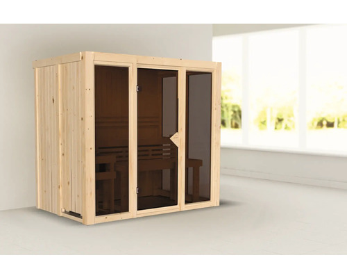 Houten sauna met glazen deur