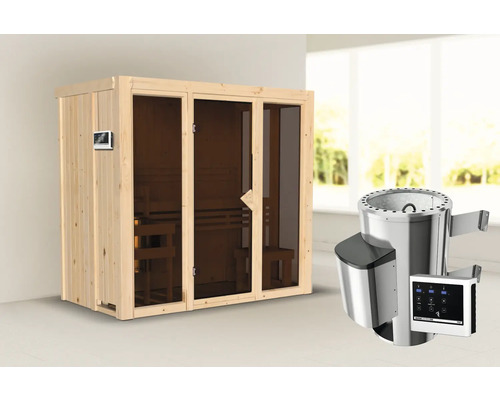 Houten sauna met saunakachel en digitaal bedieningspaneel