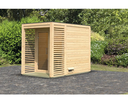 Houten sauna voor buiten in de tuin