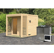 Houten sauna met kachel en bediening