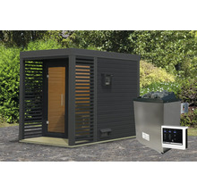 Buitensauna met kachel en bediening voor de tuin