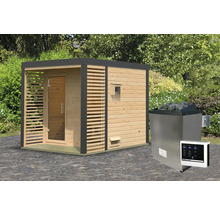Buitensauna met saunakachel en bediening voor de tuin