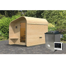 Houten barrelsauna met kachel en bediening