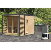 Tuin sauna met saunakachel en bedieningspaneel