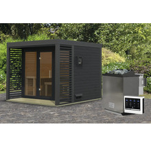 Buitensauna met kachel en bediening voor de tuin