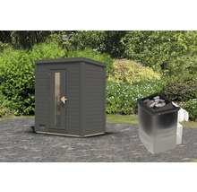 Buitensauna met saunaoven in de tuin